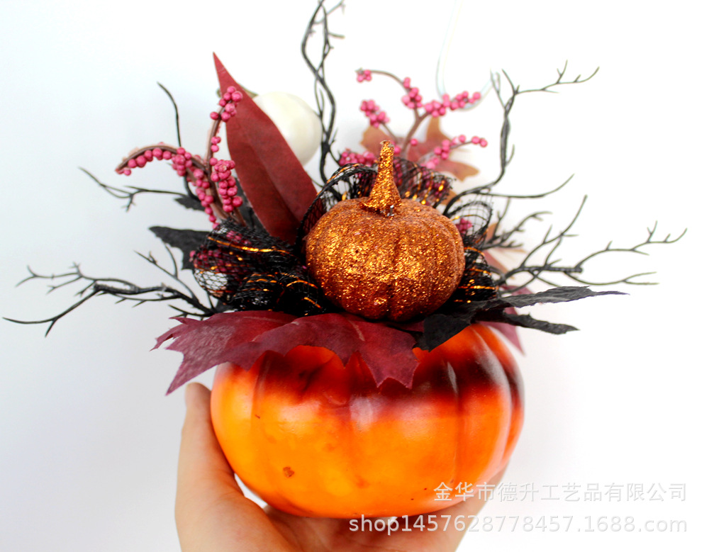 Harvest Festival Simulation Pumpkin Ornaments Handmade Small Bonsai Halloween Autumn Color Pumpkin Decorative Products Ornaments