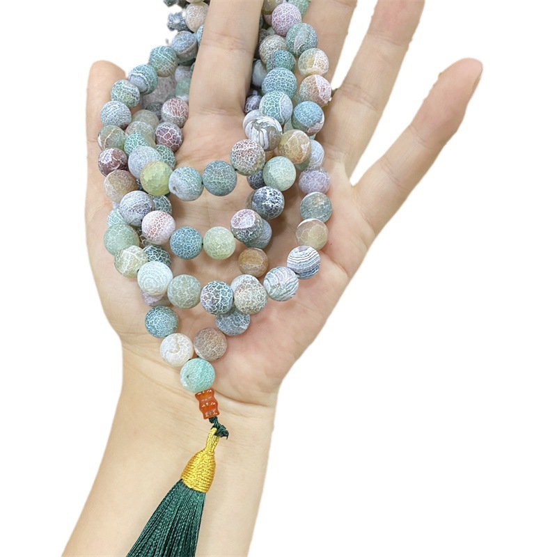 直播货源西玛雪灵满血绿色108佛珠手链冰种玉化龙鳞纹手串男女款