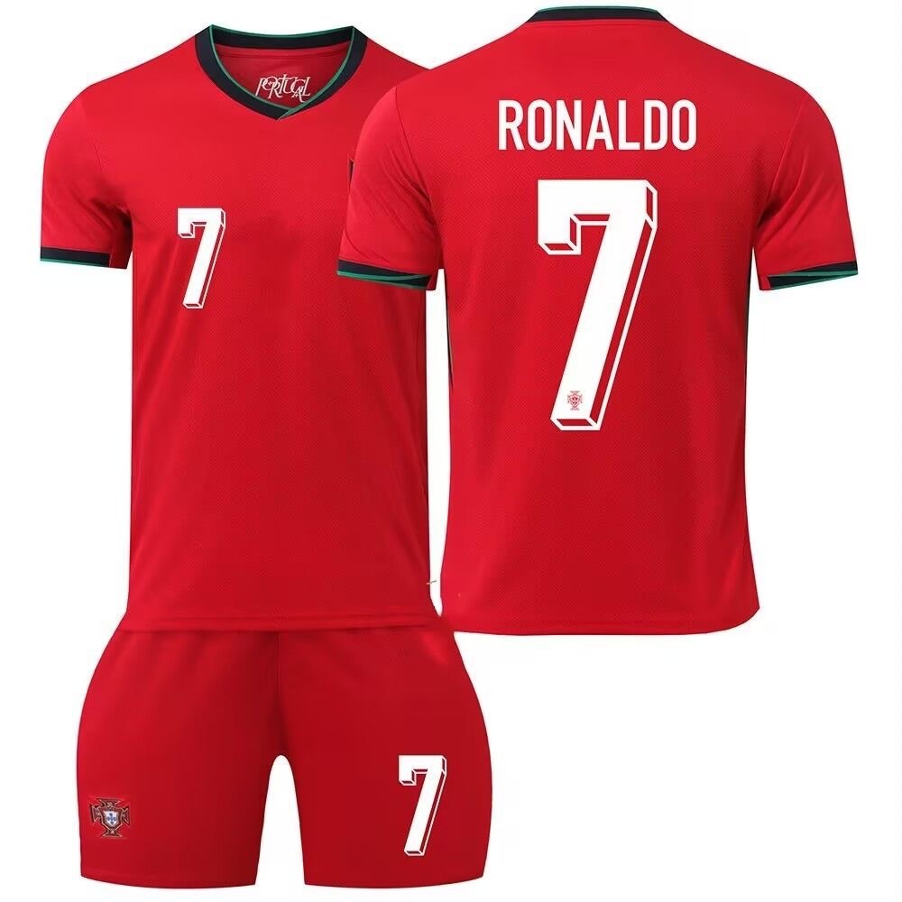 24-25 portugal red no. 7 short-sleeved jersey c luo jersey adult and children new suit