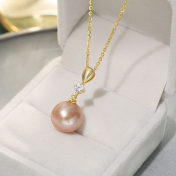 11-12mm淡水珍珠项链正圆强光微瑕项链吊坠女锁骨链银925粉紫轻奢