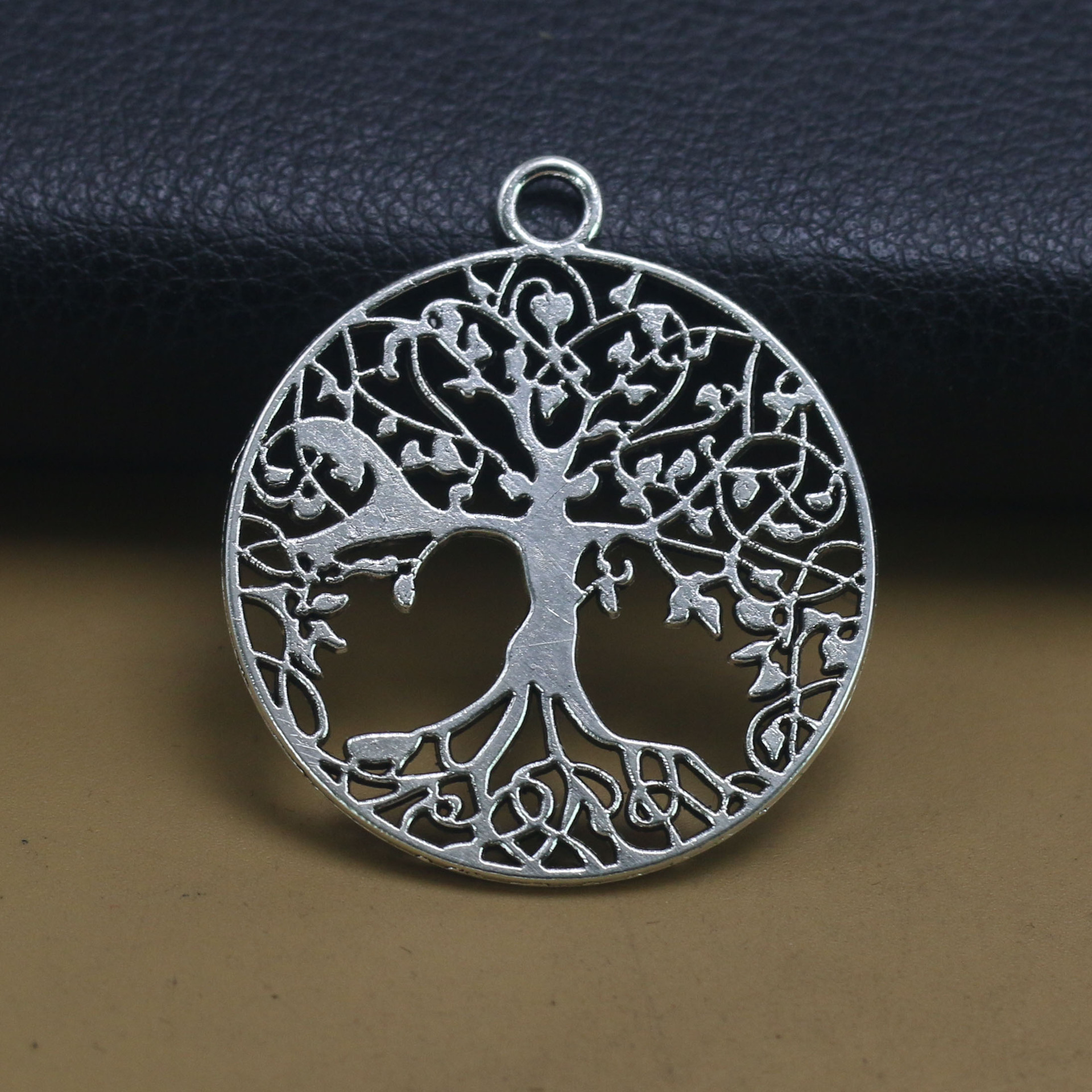 合金 复古镂空仿真树圆形吊牌镂空生命树吊坠饰品耳坠 服饰配件
