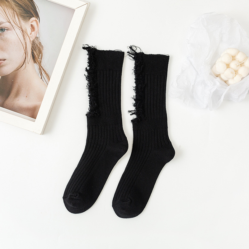 Ripped Beggar Socks Female Online Influencer Spring/Summer Thin Women's Bunching Socks JK New Casual Long Pure Cotton Women's Socks Ins