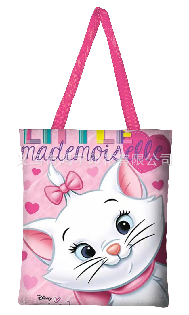 Cute Bowknot Cat Girl Canvas Bag Foldable and Portable Cotton Handbag Large Capacity Storage Shoulder Bag Wholesale