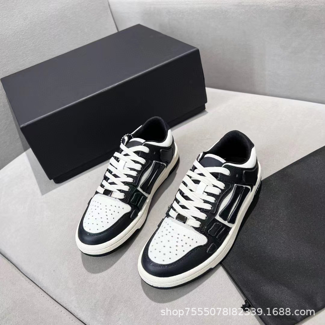 骨头鞋黑白灰色潮牌低帮鞋王一博杨幂同款男女休闲amiri运动板鞋