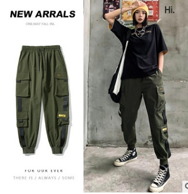   Summer Thin Multi-Pocket Cargo Pants Men's Couple oose Tappered Harem Pants Trendy All-Match Casual Cropped Pants