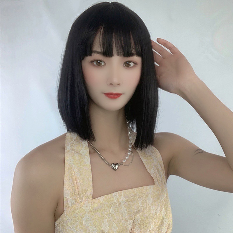 朋克风一刀齐假发女短发bobo头短直发自然逼真空气刘海修脸假发套