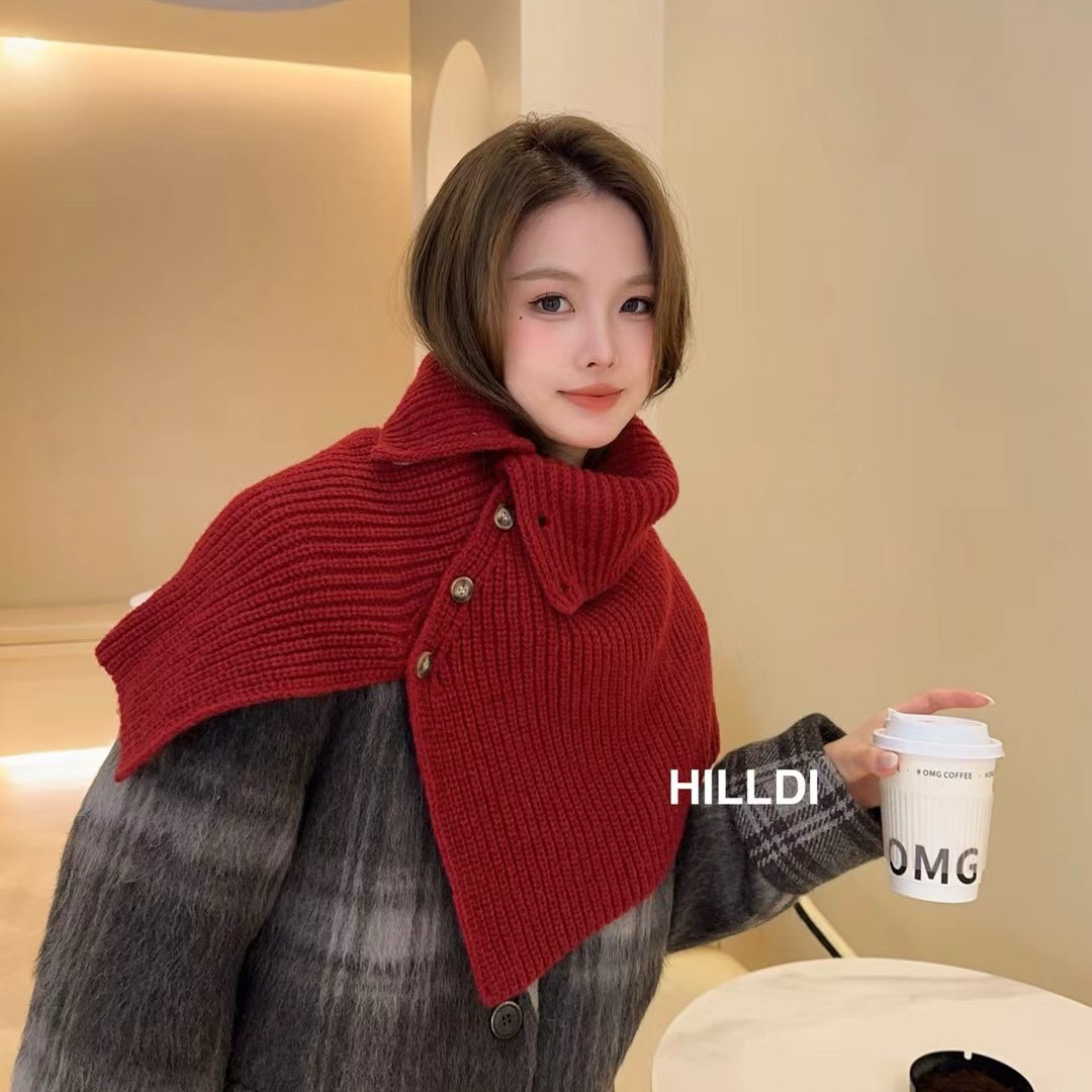 2024秋冬季新款韩版高领套头针织围脖百搭纯色保暖护颈脖套披肩女