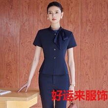 V领职业西装套装女干练气质珠宝店销售前台工作服美容顾问工装夏