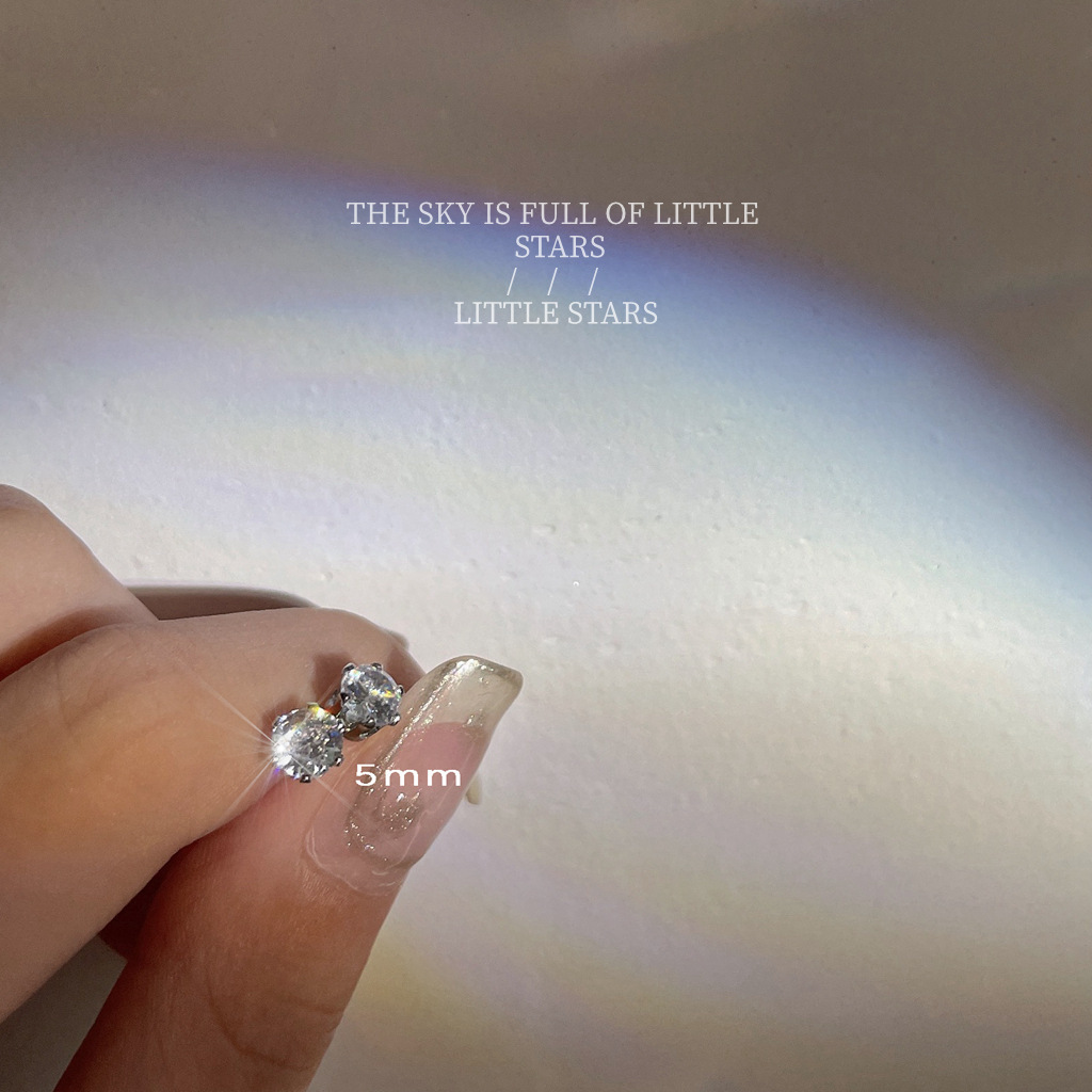 Wearable While Sleeping Ear Studs!! Super Flash YILI Diamond Zircon S925 Tremella, a Kind of Semi-Transparent White Fungus Bone Nail Simple and Small Earrings Female