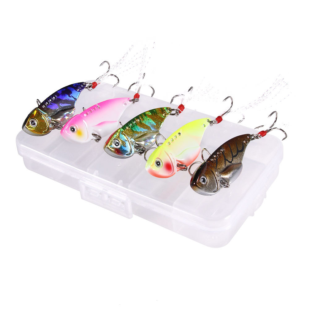 路亚金属微物仿生假饵旋转亮片vib羽毛钩三本钩 五只盒装鱼饵批发