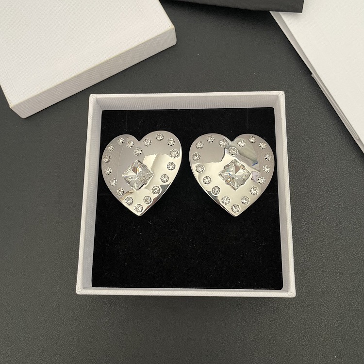 小众ar欧美风耳夹爱心形个性夸张轻奢女水晶镶钻重工镜面复古耳环