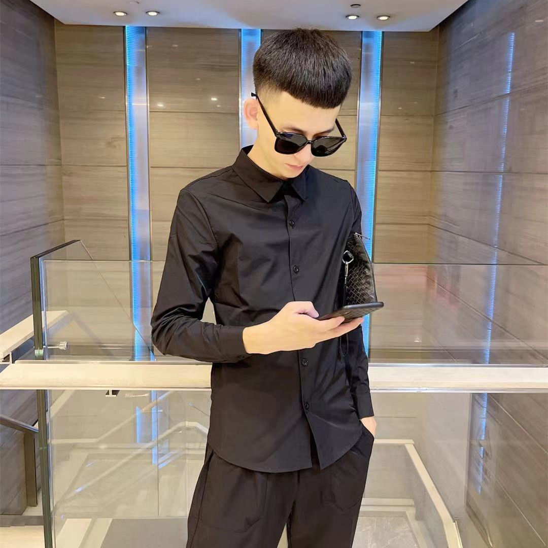 秋季新款网红同款黑色衬衫男精神小伙百搭外套社会人痞帅长袖上衣