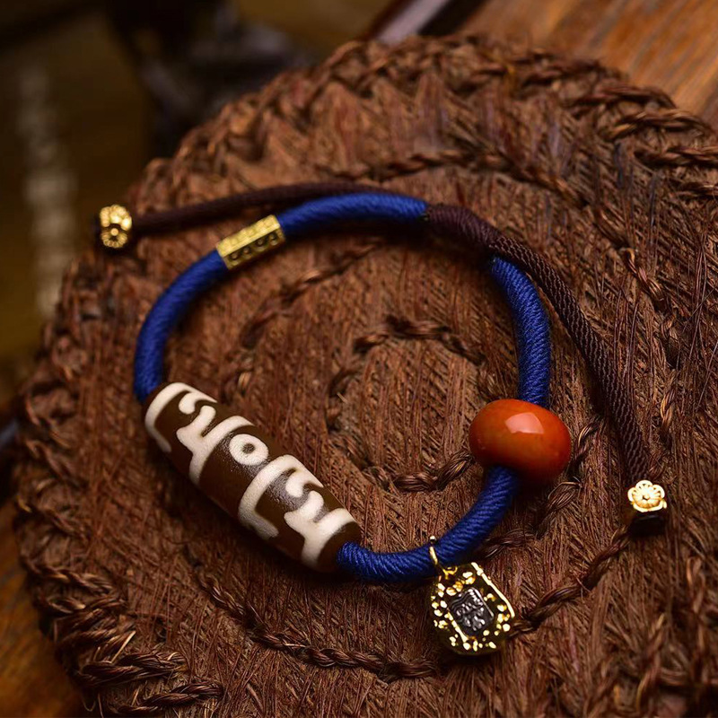 天然玛瑙莲师法器天珠手链手工编制手绳脏鼠复古单圈男女款手串