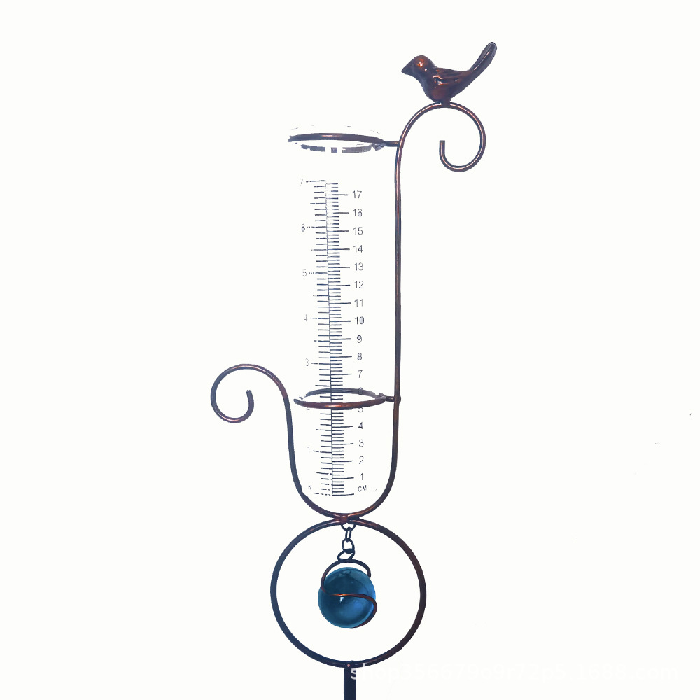 铁艺雨量器雨水收集器 简单方便人工雨量计带量杯铁艺量雨器