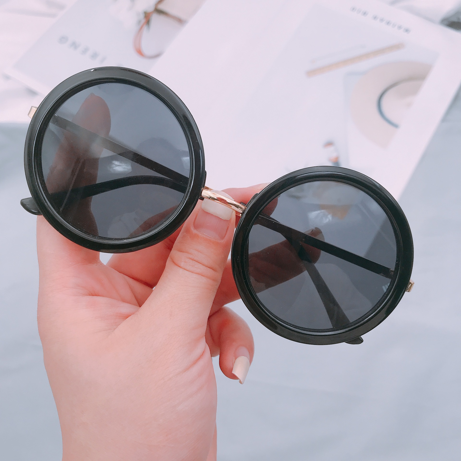 新款金属太阳镜男防紫外线墨镜哈利波特眼镜圆框太阳镜女复古镜框