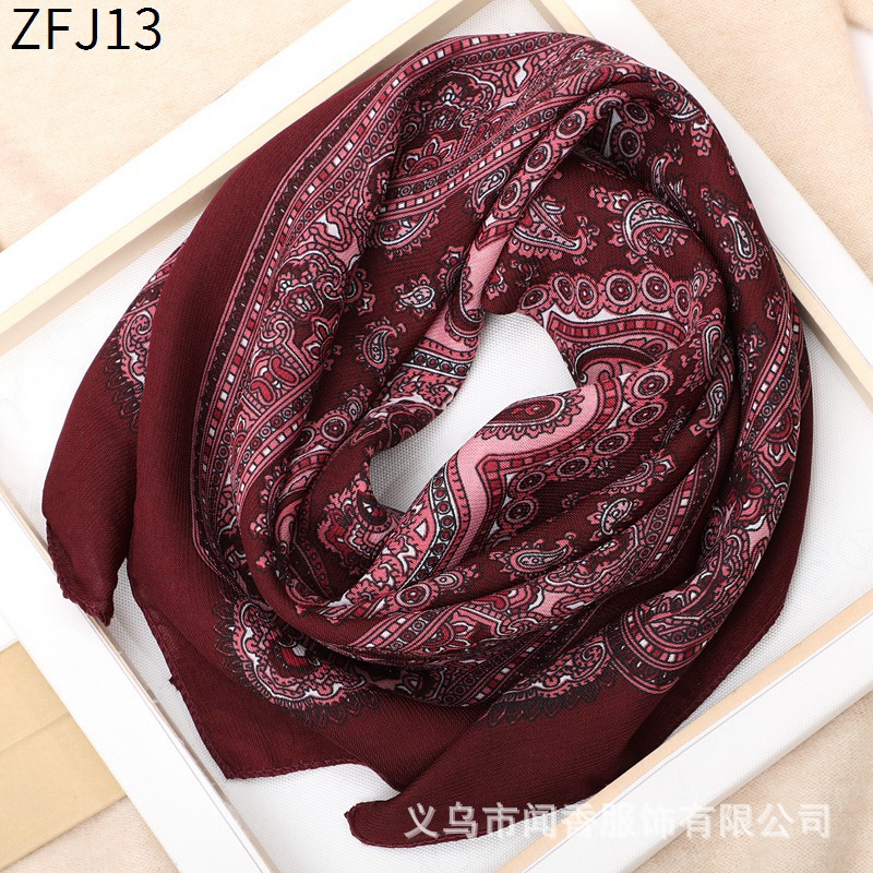 70 Square Scarf Ethnic Style Totem Cashew Cotton Yarn Scarf for Middle-Aged and Elderly People Headcloth Sun Protection Keeping Warm Thin Scarf Silk Scarf