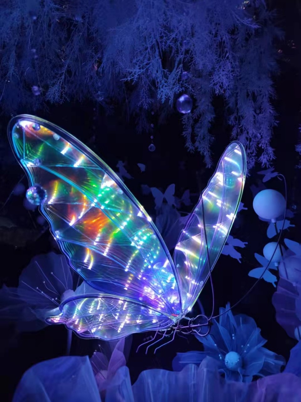 大型led机械互动会动发光蝴蝶美陈工艺品灯光节节日气氛布置装饰