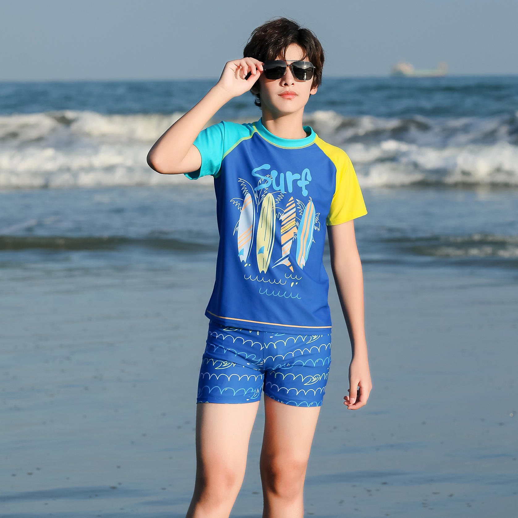 男童中大童大码学生分体泳装胖童青少年男孩泳裤儿童泳衣