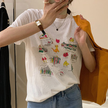 韩版卡通印花纯棉短袖T恤女夏季设计感小众宽松百搭女上衣ins潮