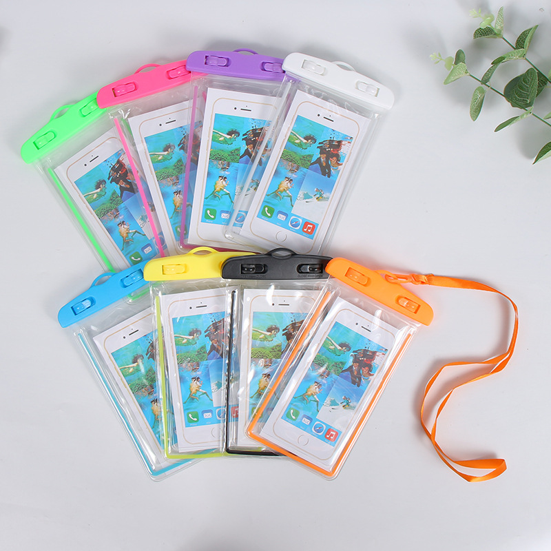 PVC Luminous Fluorescence Mobile Phone Waterproof Bag Solid Color Transparent Outdoor Drifting Swimming Diving Cellphone Protection Bag