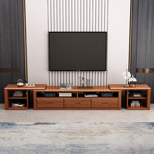 胡桃木现代简约小户型客厅伸缩柜电视柜全实木卧室储物地柜影视柜