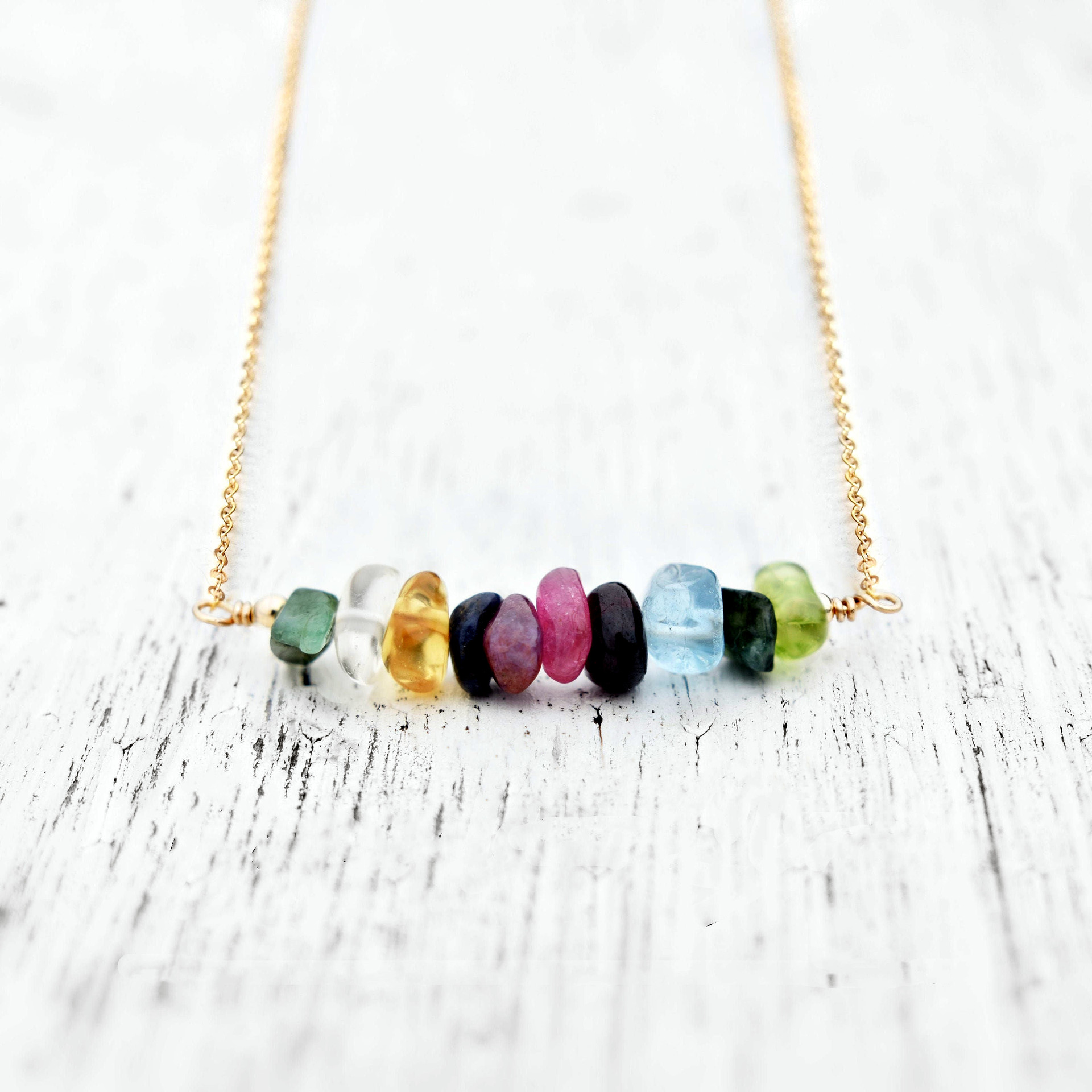 亚马逊跨境12月诞生石项链女 简约彩色天然石淡水珍珠轻奢锁骨