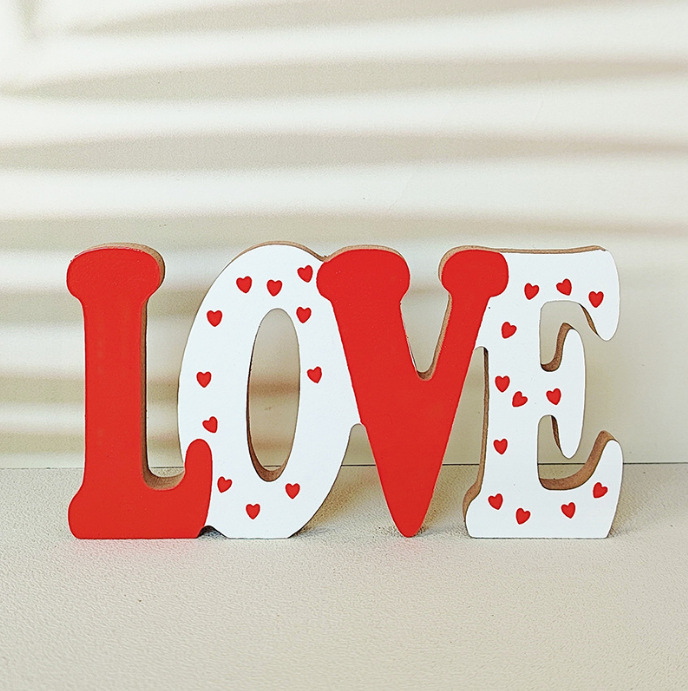 Cross-Border Hot Selling Wooden Valentine's Day Confession Romantic Atmosphere Decoration Density Plate Wooden Letter Crafts Business Card Decoration