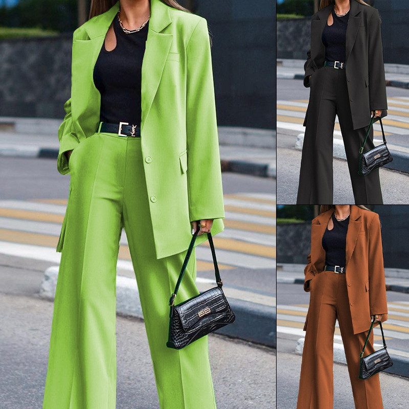 women clothes Fd1114 Spot 2024 Amazon Autumn and Winter New Solid Color Long Sleeve Women's Clothing Street Shooting Casual Suit Two-Piece Suit