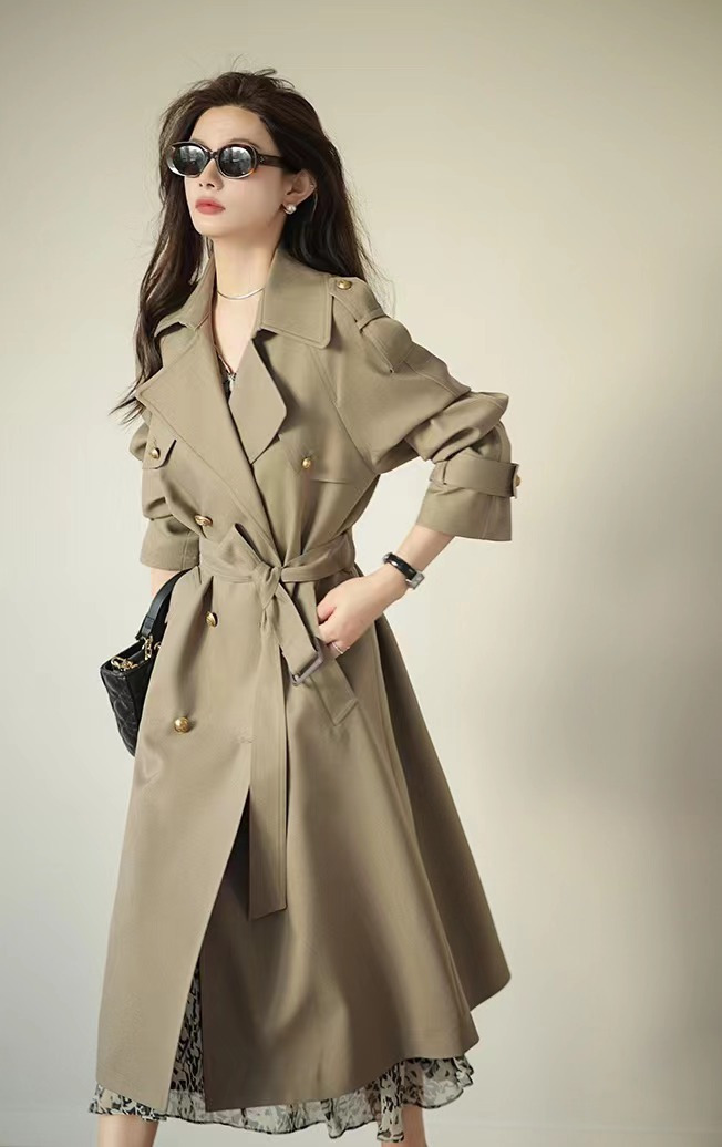 韩系外套女2023新款爆款双排扣大衣超重工长款风衣-阿里巴巴