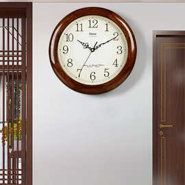 实木挂钟客厅挂墙时钟现代简约餐厅挂表创意壁钟家用石英钟表HW13