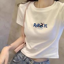 白色短袖t恤女2024年夏季新款韩版修身显瘦短款卡通印花上衣ins潮