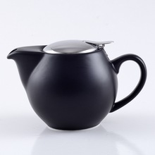 简约陶瓷茶壶带不锈钢过滤网亚光黑白400ml咖啡壶办公酒店单茶壶