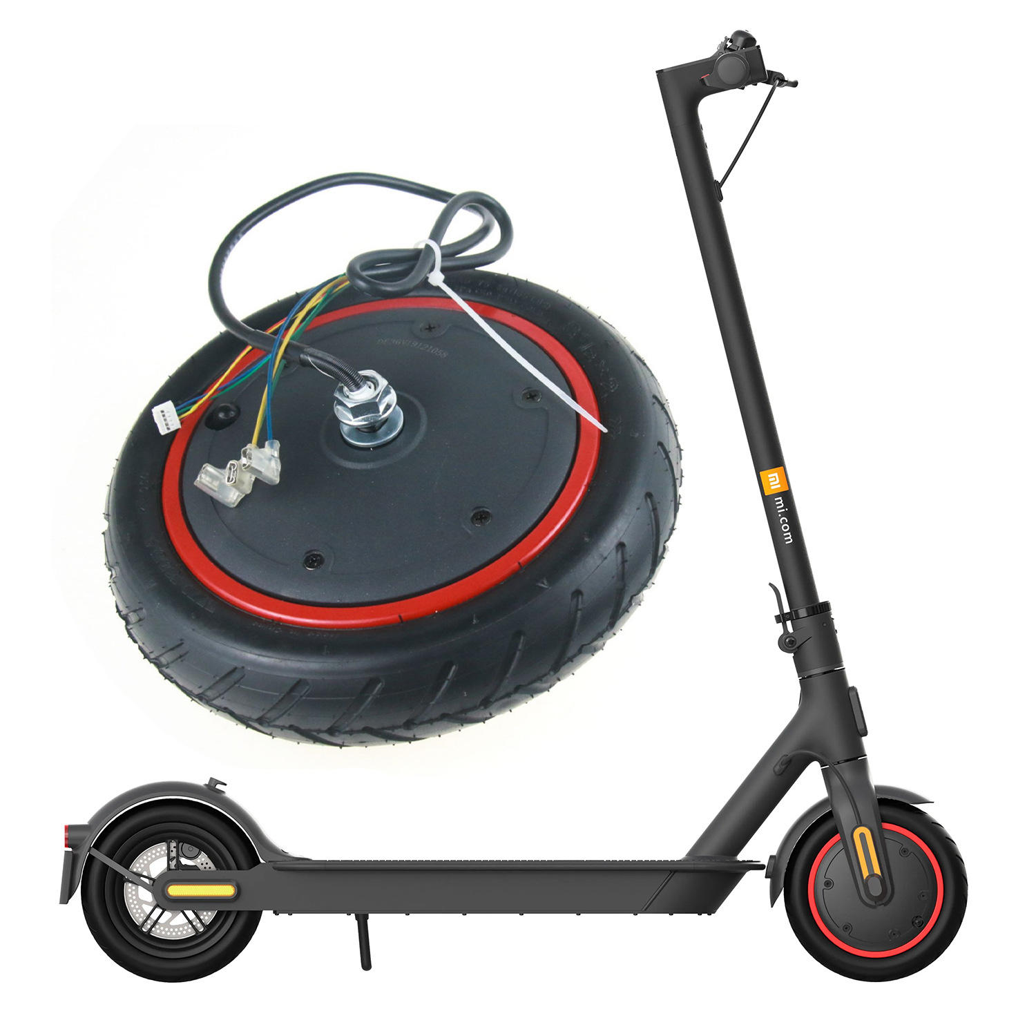 5寸小米二代pro电动滑板车电机350w36v驱动轮前轮马达充气轮胎