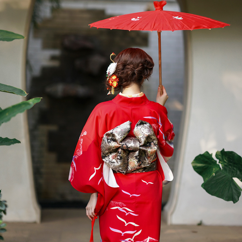 樱之美新款日本正装振袖和服传统款定位对花改良仙鹤柄访问服