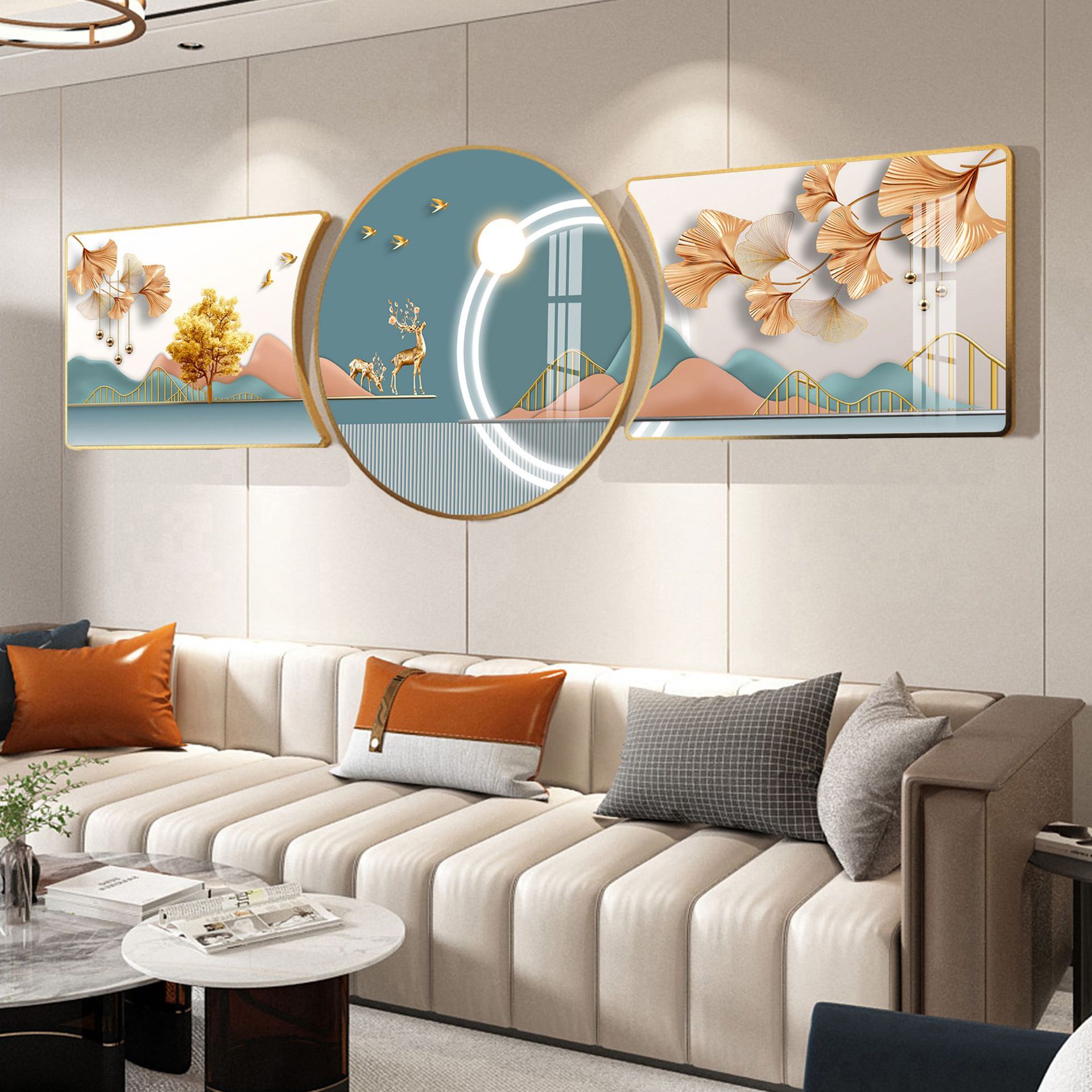客厅现代装饰画沙发背景墙挂画现代简约墙面装饰三联画组合壁画