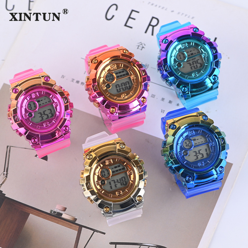 Yongqing Colorful Electroplated Large Dial Watch Multi-Function Luminous Waterproof Shockproof Led Student Electronic Watch Wholesale