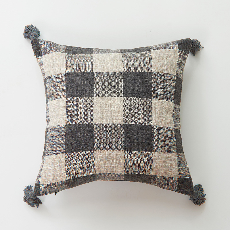 Xu Ai Thickened Cotton and Linen Texture Striped Plaid Multi-Color Tassle Fashion Sofa Hug Cushion Cover Factory in Stock