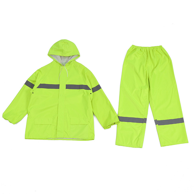 factory wholesale oxford cloth split reflective raincoat suit fluorescent green sanitation labor protection duty raincoat