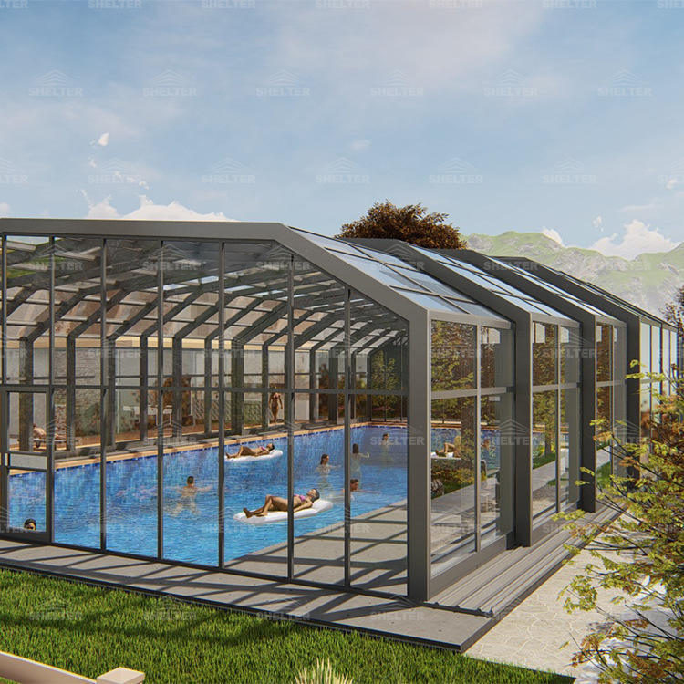 全国定制阳光房 露天防晒遮阳泳池盖 推拉pc板折叠阳光房厂家直销