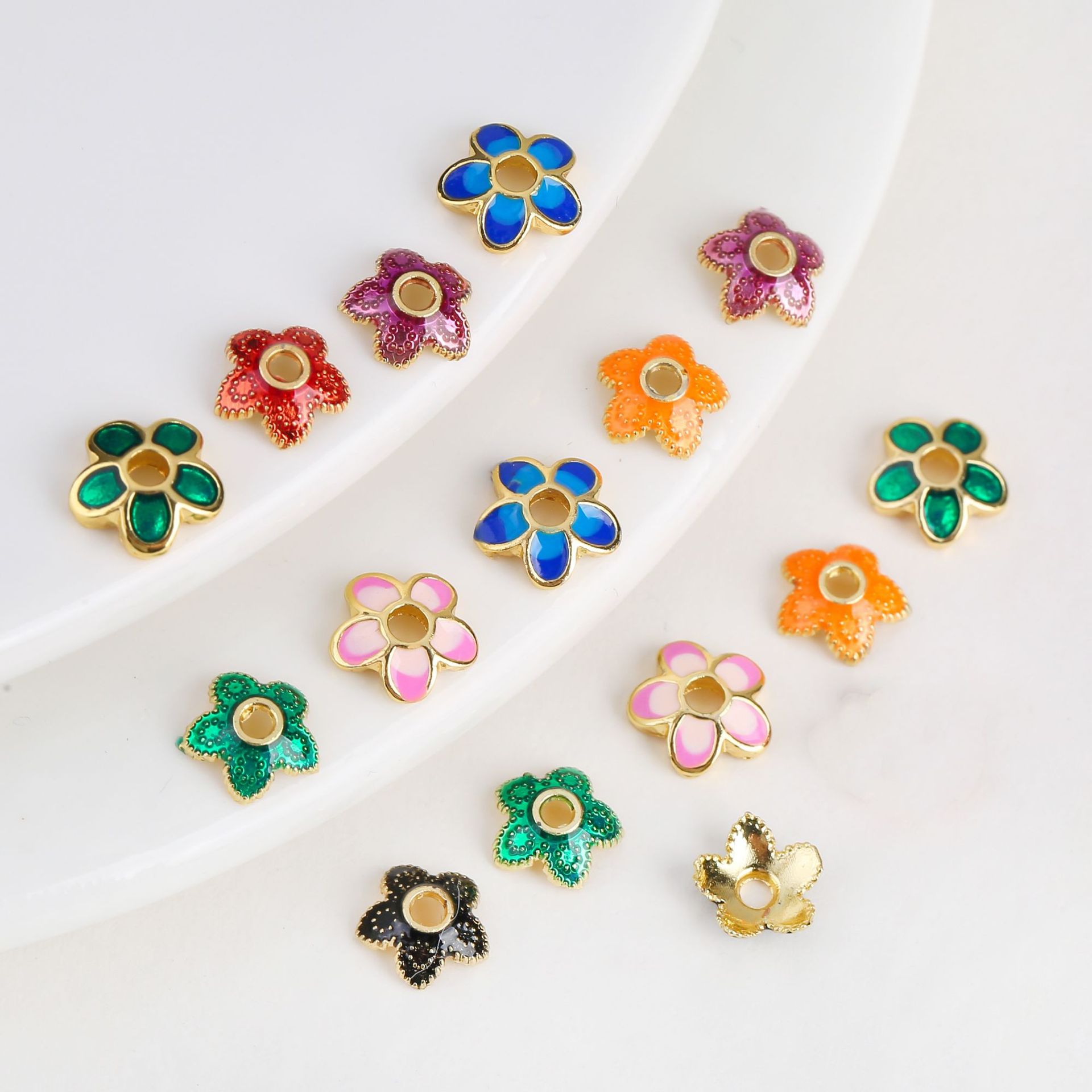 18k金色景泰蓝保色滴油花朵隔片花托珠托diy手工串珠手链项链材料