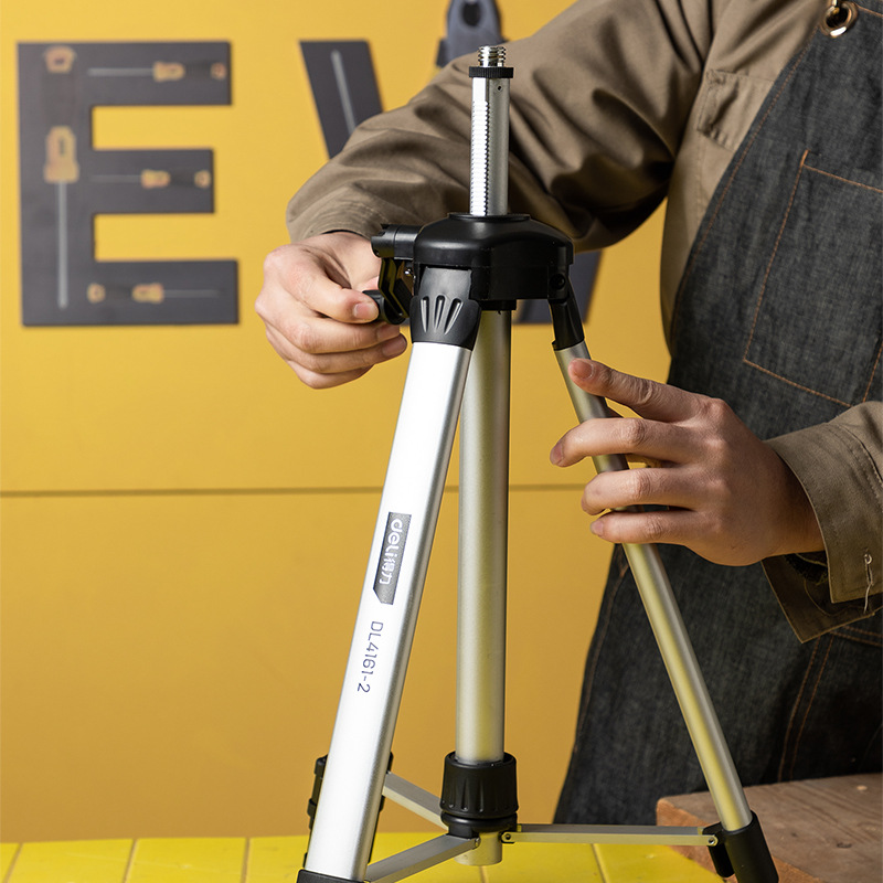 得力红外线水平仪三脚架升降支撑杆配件支架安装工程水准仪角架铝