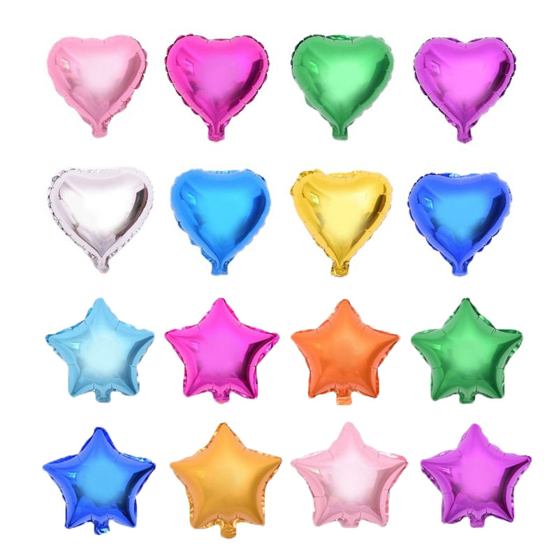10寸纯色单色爱心五角星铝膜铝箔气球生日派对情人节装饰布置气球