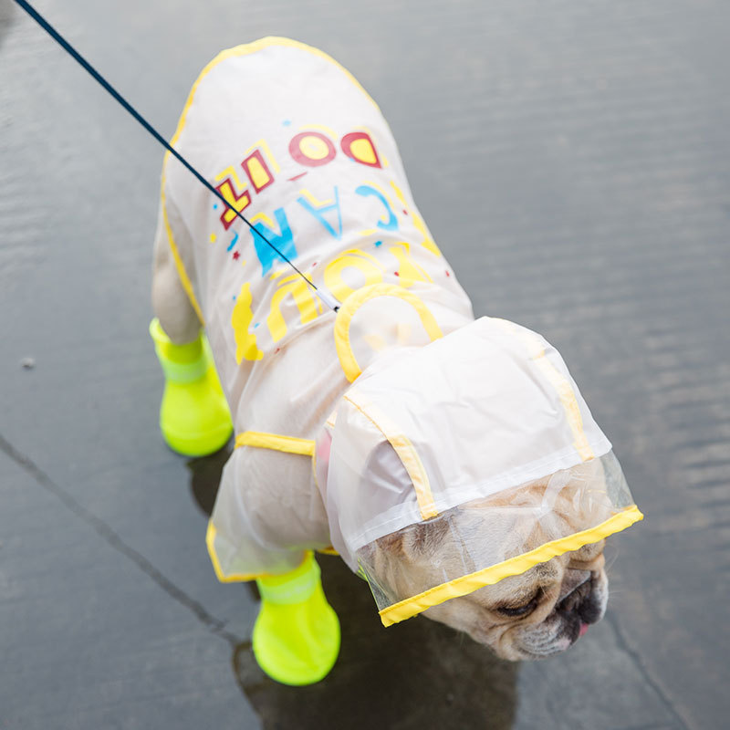 法斗雨衣透明幼犬防水连帽磨砂衣服狗狗夏季斗牛犬宠物小型犬雨伞