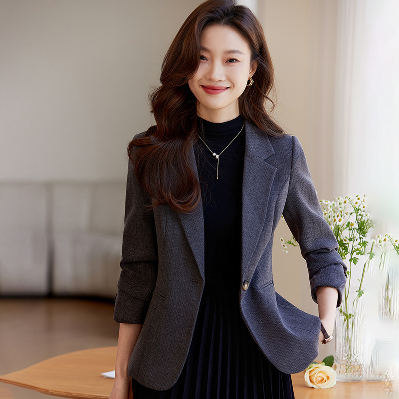 2024春季新款职业装女士高档仿呢料厚款西装潮流气质时尚单穿西服