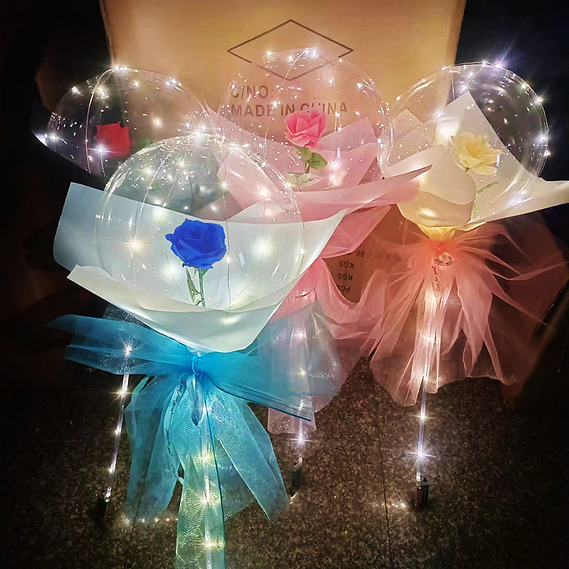 七夕情人节led玫瑰花波波球 发光网红花束气球夜市地摊波波球批发