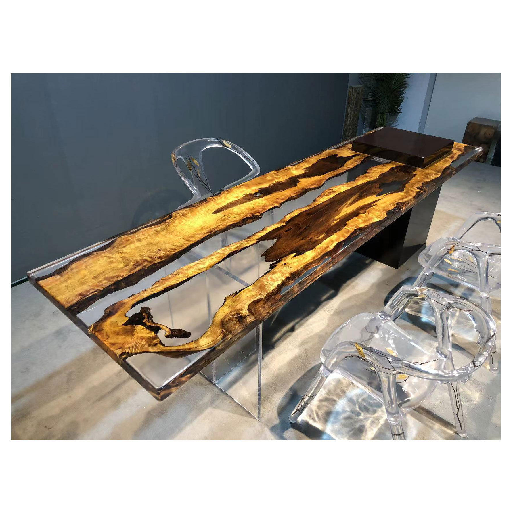 环氧树脂河流桌子简约现代长方形实木餐桌家用创意茶桌面茶台大板