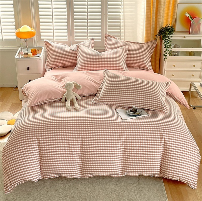 Simple Style Bed Four-Piece Set Sanded Sheets Student Dormitory Three-Piece Set Washed Cotton Duvet Cover Skin-Friendly Quilt Cover Wholesale