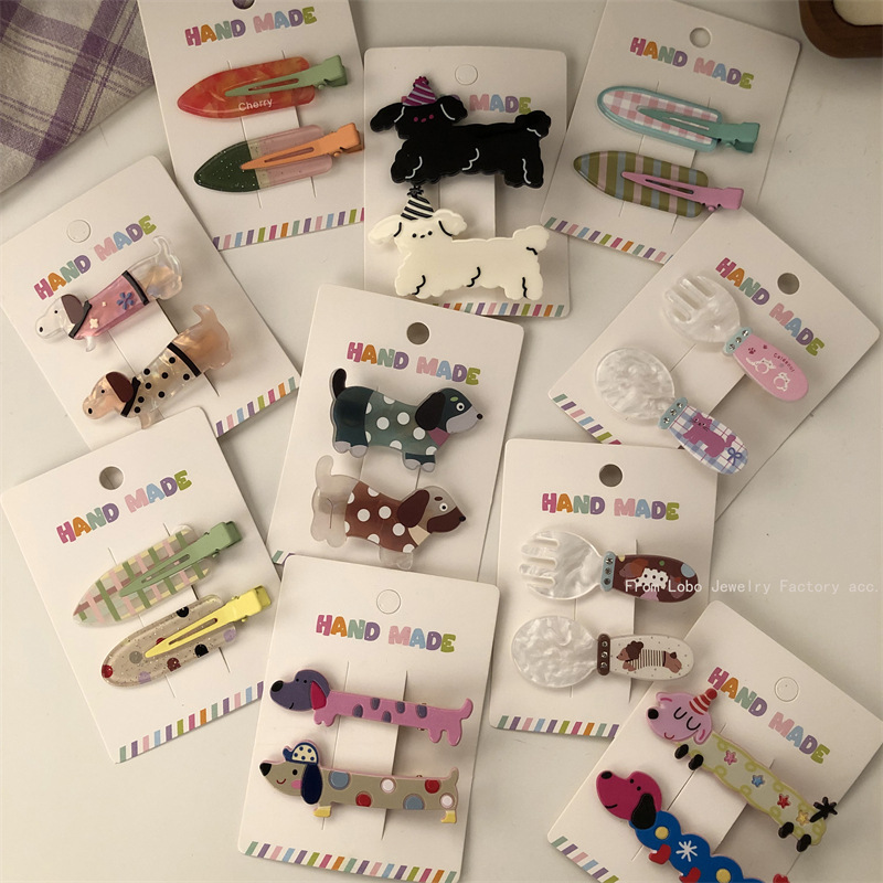 2只装~卡通可爱小猫小狗发夹套装甜美叉子勺子发卡刘海夹趣味头饰