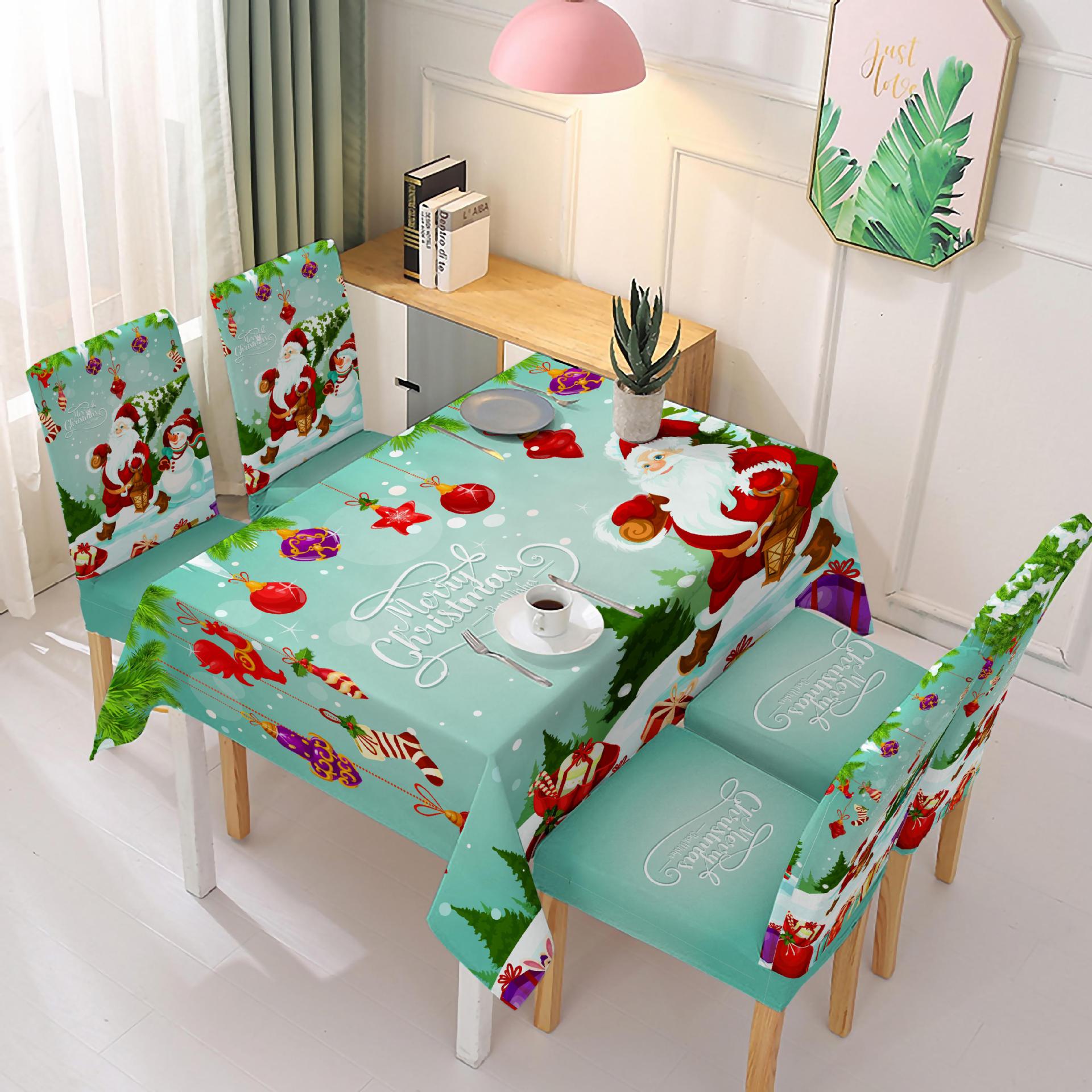 Cross-Border New Arrival Christmas Home Tablecloth Chair Cover Dining Table Oil-Proof Waterproof Tablecloth Printing All-Inclusive Elastic Chair Covers