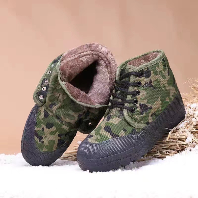 New Winter Fleece-lined Thickened Liberation Shoes High-Top Warm Labor Protection Shoes Rubber Sole Non-Slip Wear-Resistant Work Shoes Men